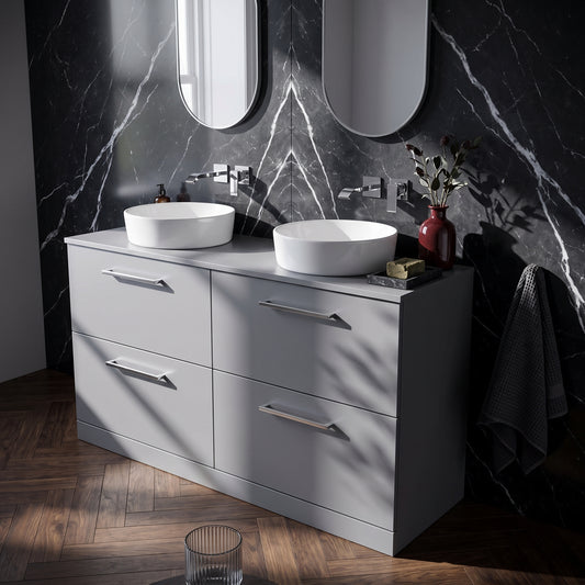 Fairford Aspri Satin Grey 1200mm 4 Drawer Floorstanding Vanity Unit with Worktop