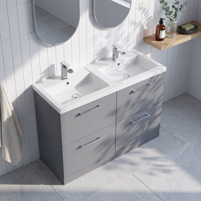 Fairford Aspri Satin Grey 1200mm Floorstanding Double Vanity Unit with 4 Drawers and Basin