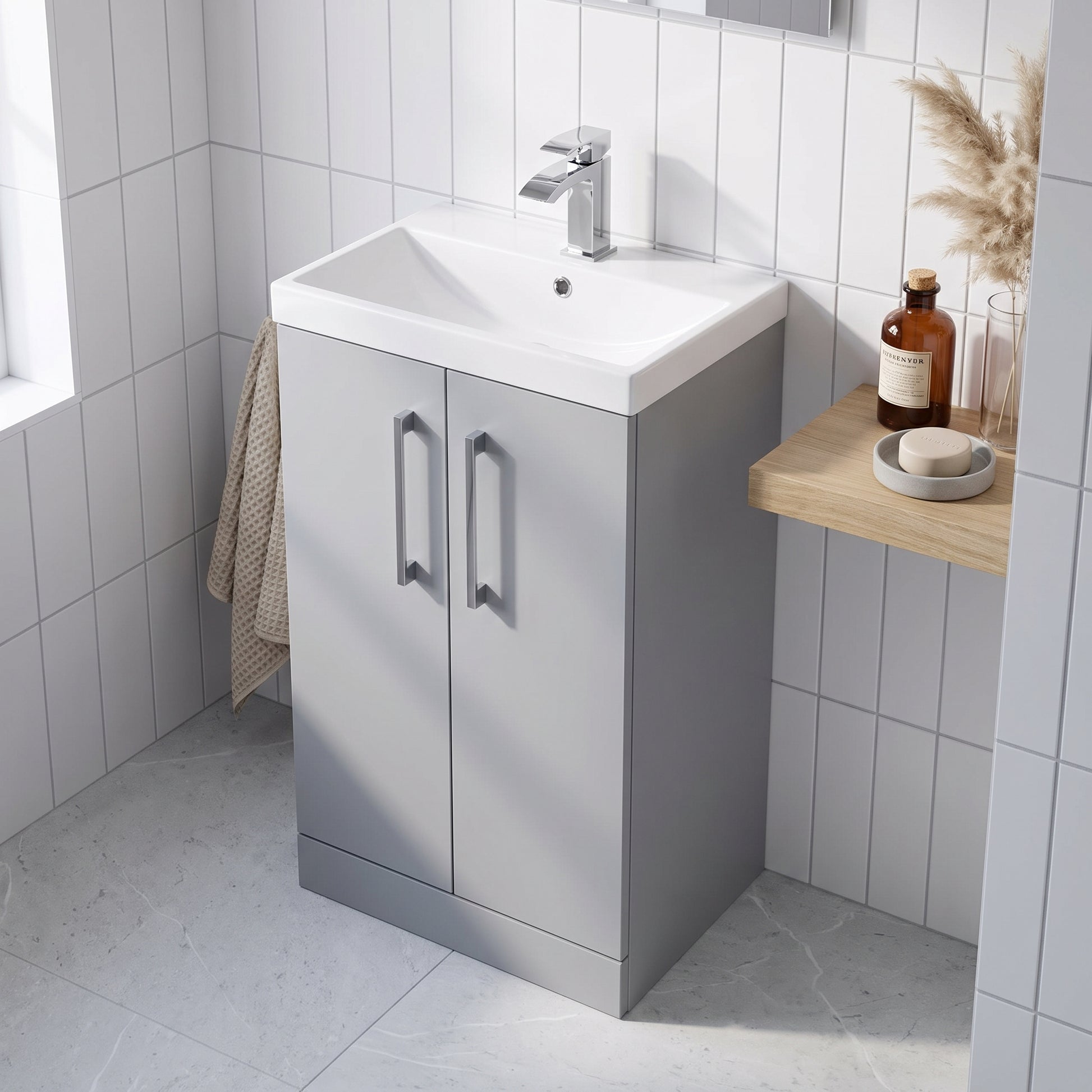 Fairford Aspri Satin Grey 500mm 2 Door Floorstanding Vanity Unit