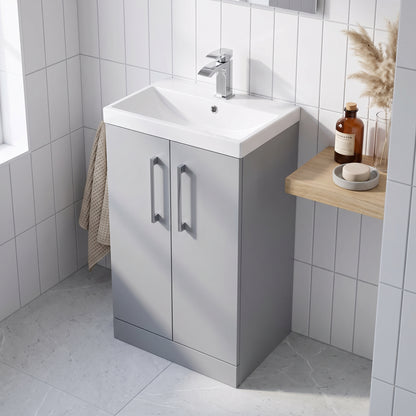 Fairford Aspri Satin Grey 500mm 2 Door Floorstanding Vanity Unit