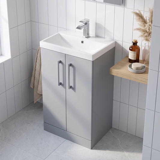 Fairford Aspri Satin Grey 500mm 2 Door Floorstanding Vanity Unit