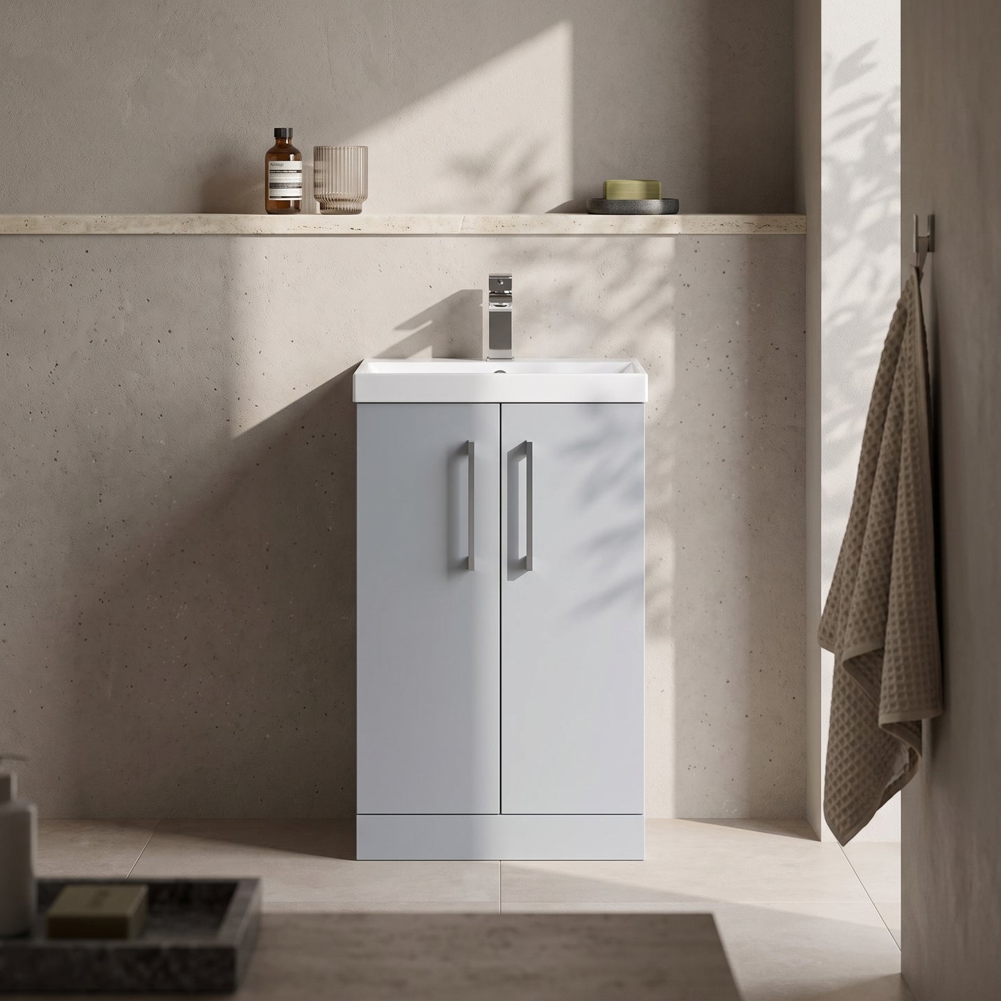 Fairford Aspri Satin Grey 500mm 2 Door Floorstanding Vanity Unit