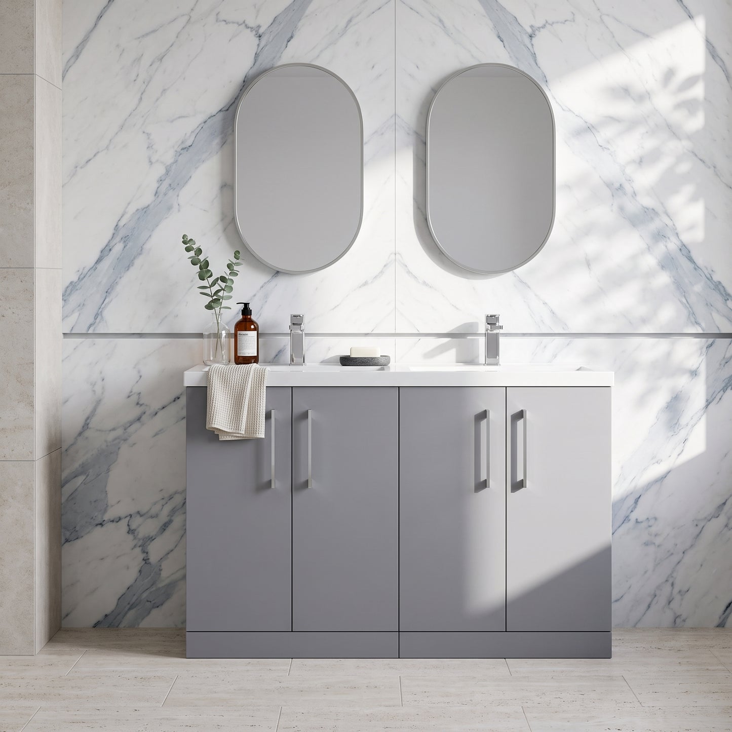 Fairford Aspri Satin Grey 1200mm Floorstanding Double Vanity Unit with Doors and Basin