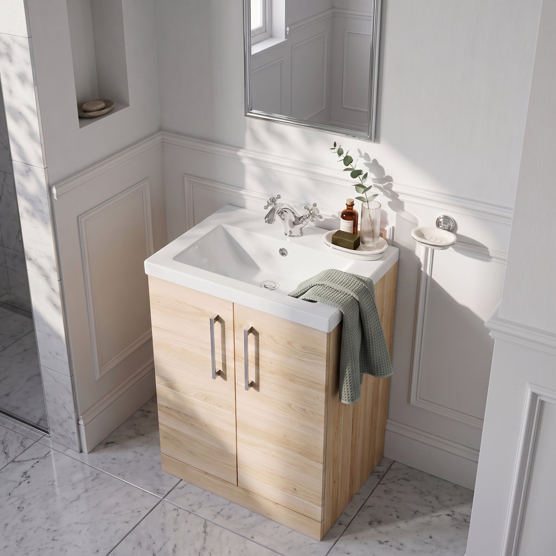 Fairford Aspri Bleached Oak 500mm 2 Door Floorstanding Vanity Unit