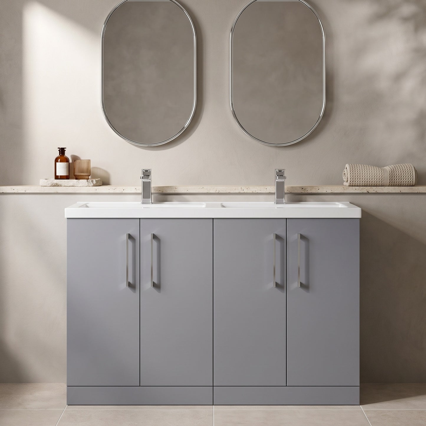 Fairford Aspri Satin Grey 1200mm Floorstanding Double Vanity Unit with Doors and Basin