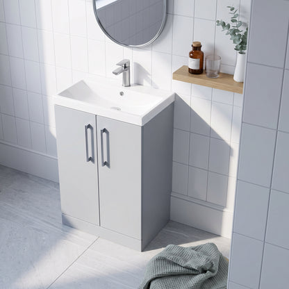 Fairford Aspri Satin Grey 600mm 2 Door Floorstanding Vanity Unit