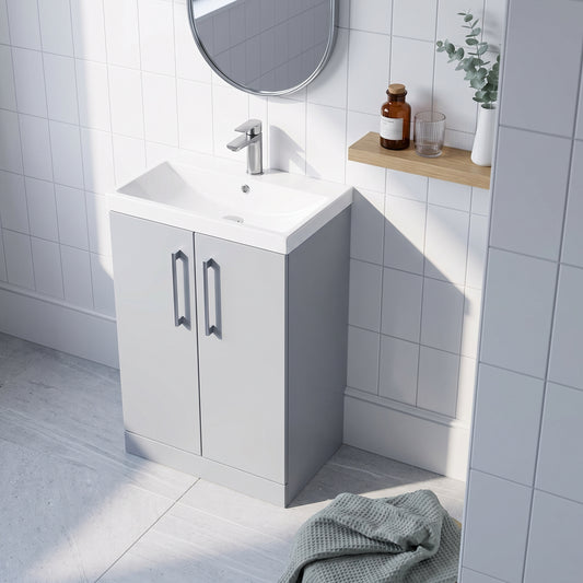 Fairford Aspri Satin Grey 600mm 2 Door Floorstanding Vanity Unit