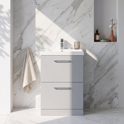 Fairford Aspri Satin Grey 600mm 2 Drawer Floorstanding Vanity Unit