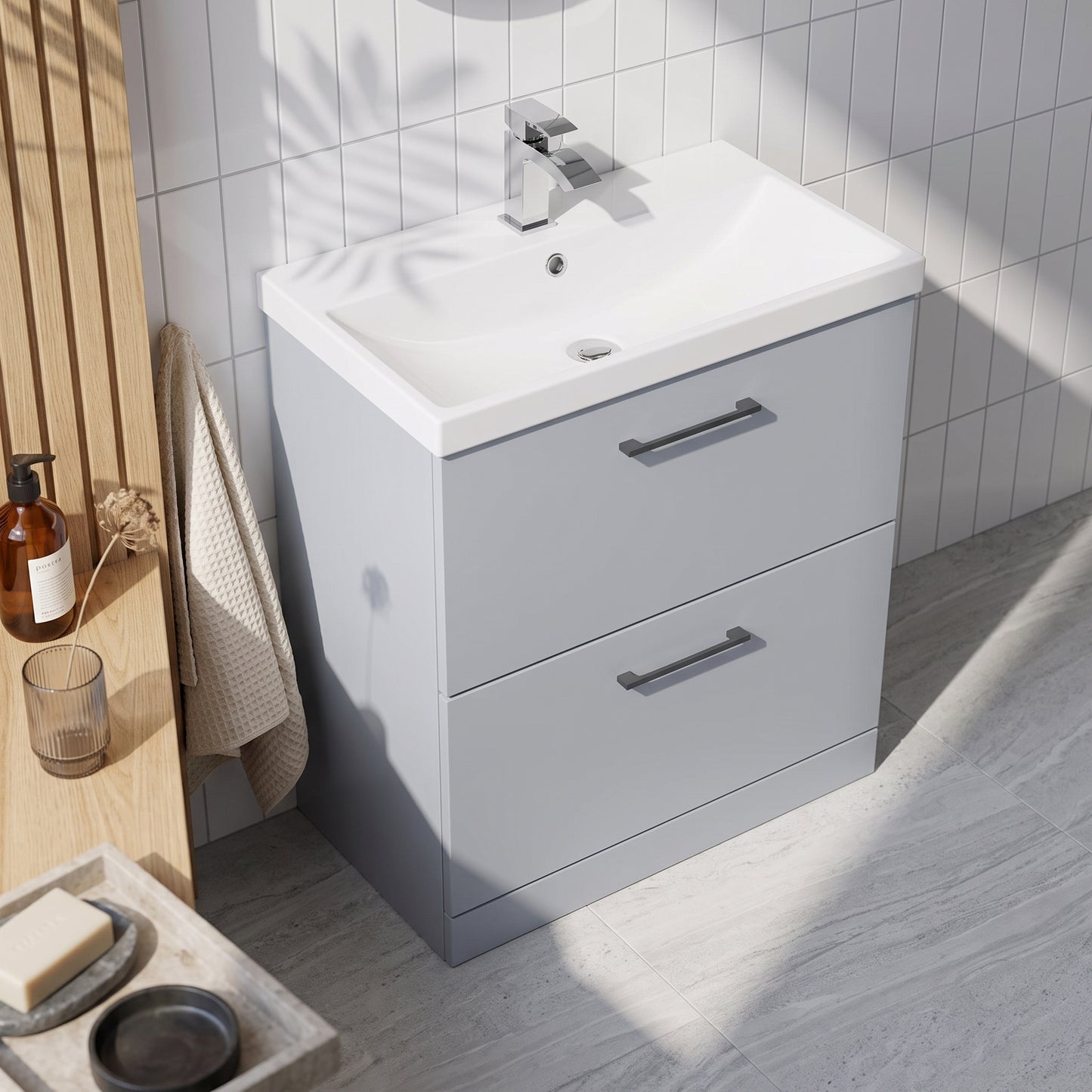 Fairford Aspri Satin Grey 800mm 2 Drawer Floorstanding Vanity Unit