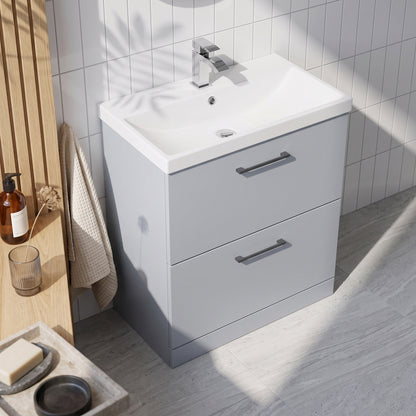 Fairford Aspri Satin Grey 800mm 2 Drawer Floorstanding Vanity Unit