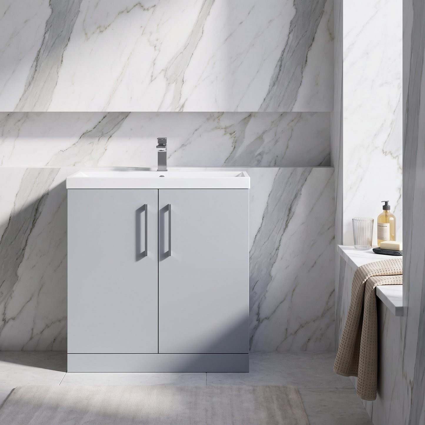 Fairford Aspri Satin Grey 800mm 2 Door Floorstanding Vanity Unit