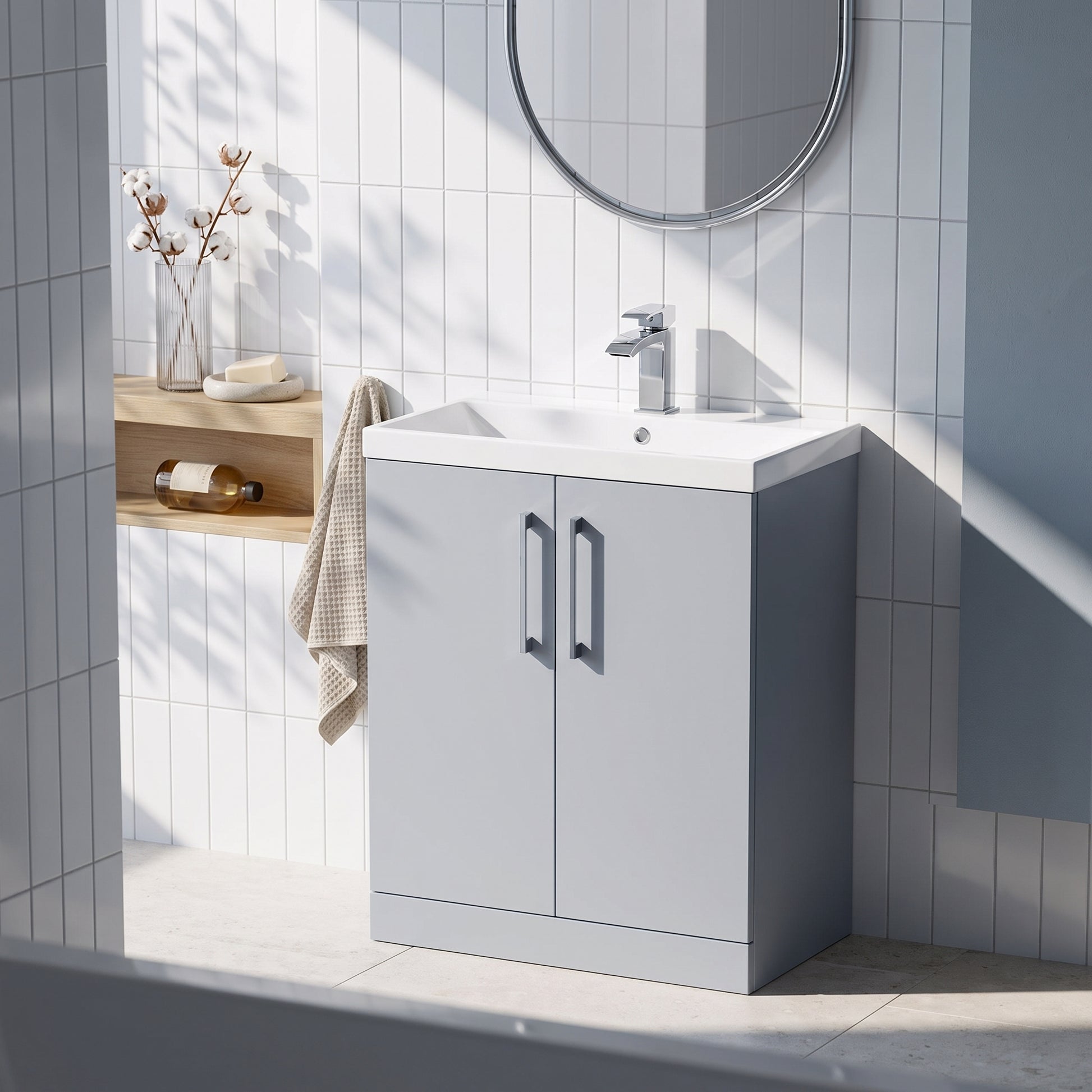 Fairford Aspri Satin Grey 800mm 2 Door Floorstanding Vanity Unit