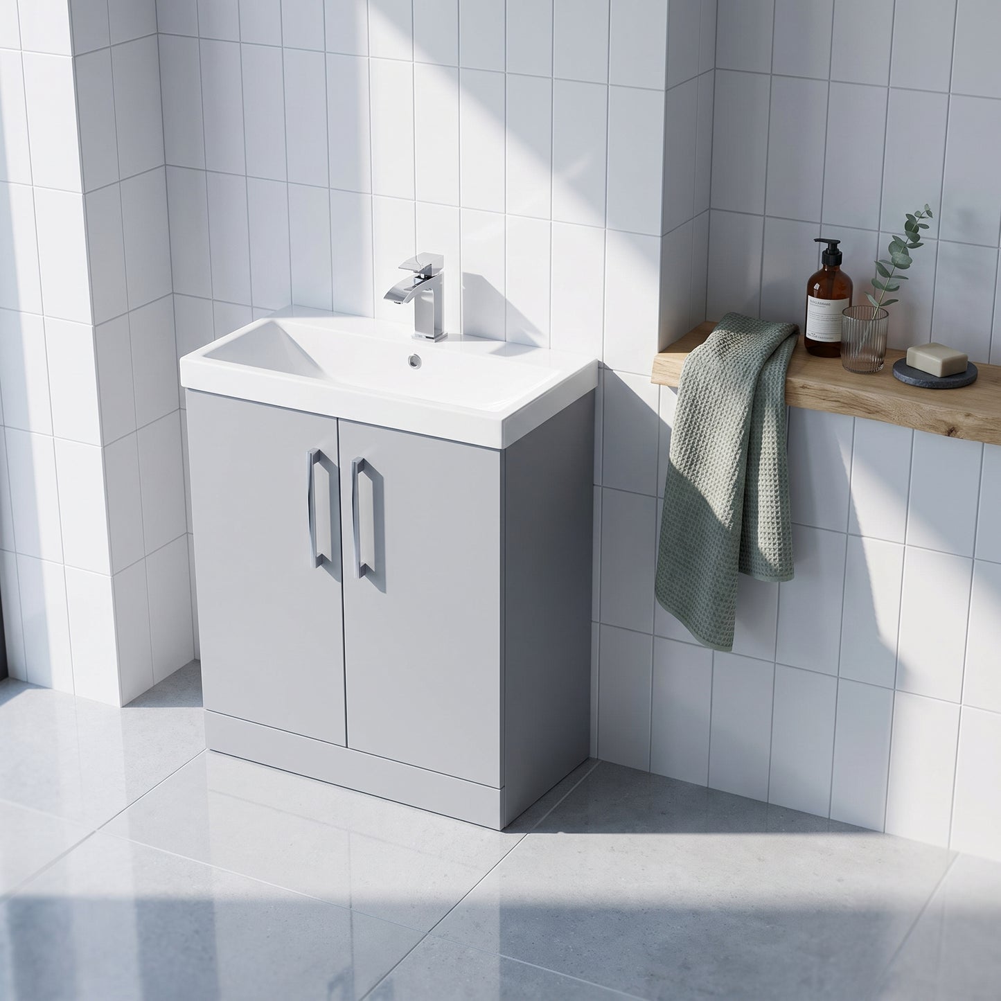 Fairford Aspri Satin Grey 800mm 2 Door Floorstanding Vanity Unit