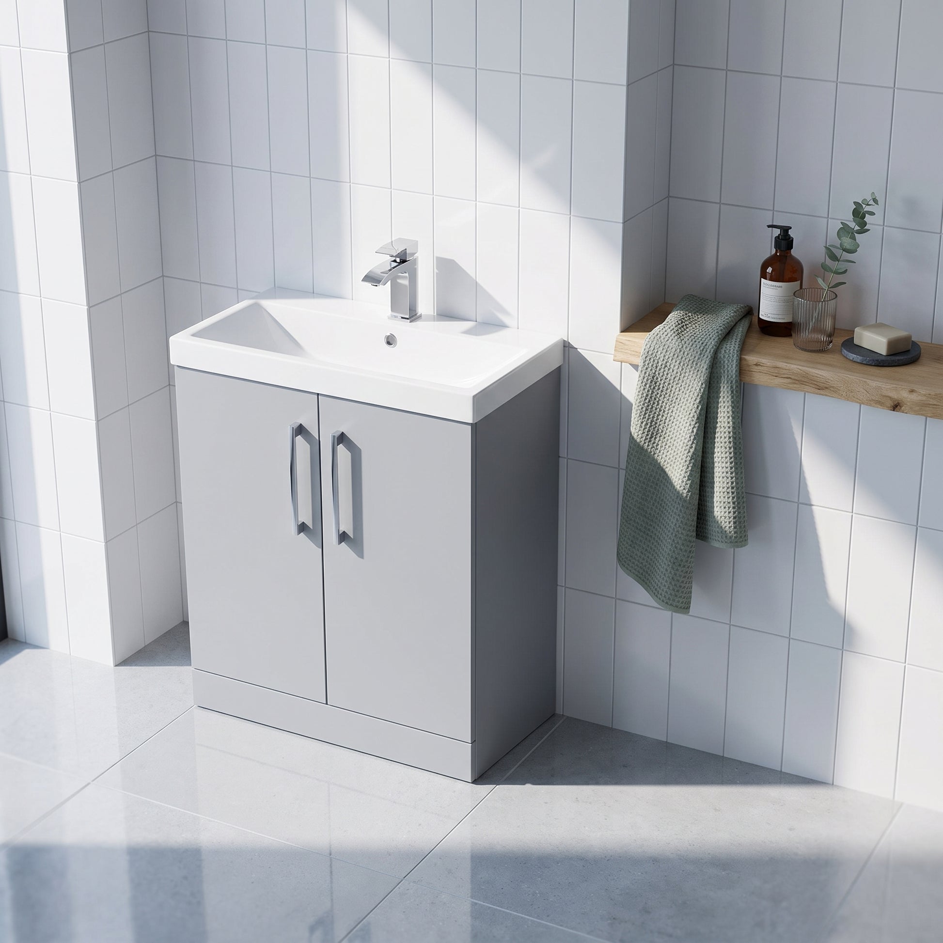 Fairford Aspri Satin Grey 800mm 2 Door Floorstanding Vanity Unit