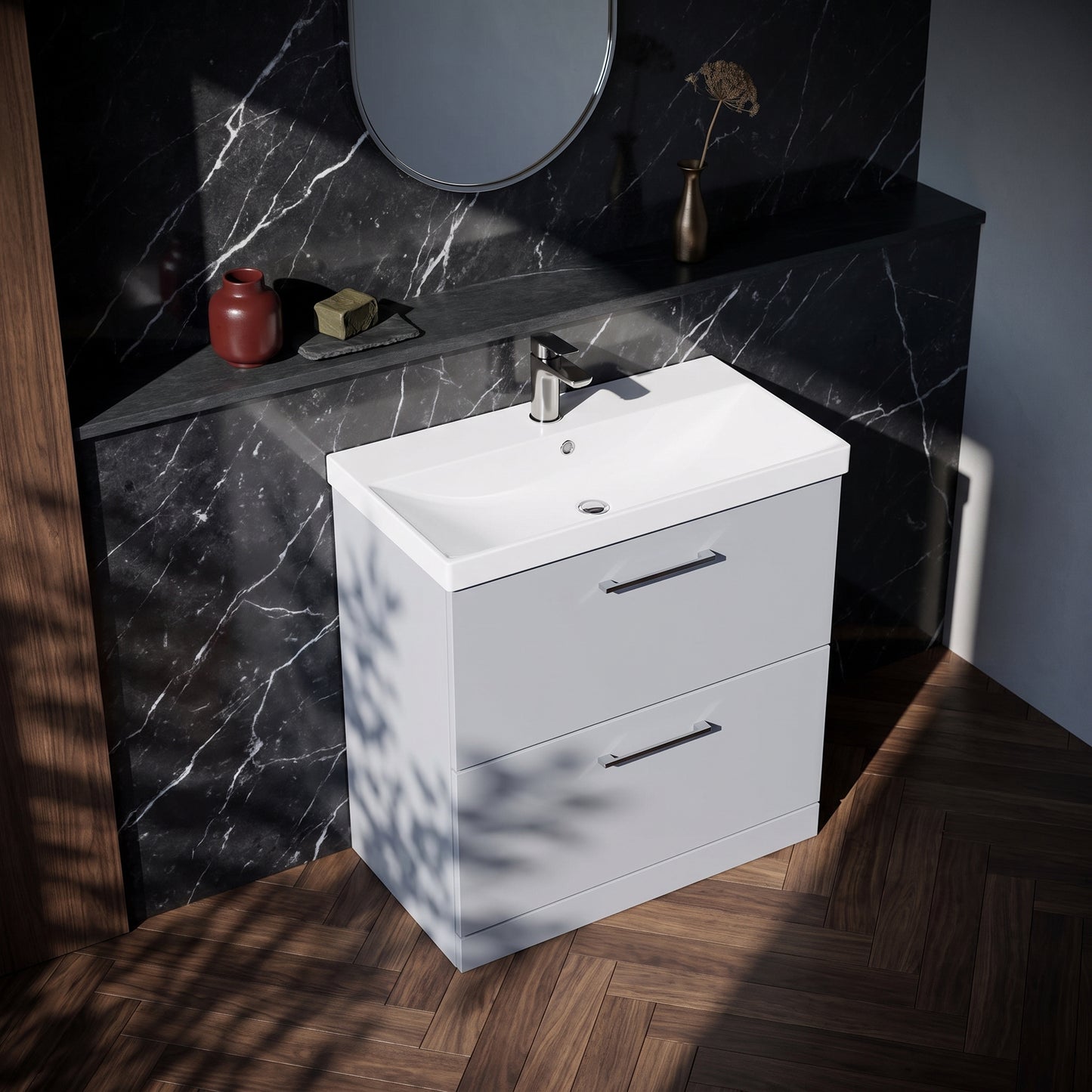 Fairford Aspri Satin Grey 800mm 2 Drawer Floorstanding Vanity Unit