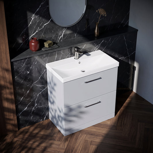 Fairford Aspri Satin Grey 800mm 2 Drawer Floorstanding Vanity Unit