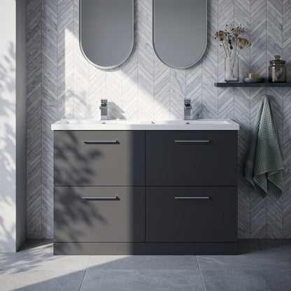 Fairford Aspri Soft Black 1200mm Floorstanding Double Vanity Unit with 4 Drawers and Basin