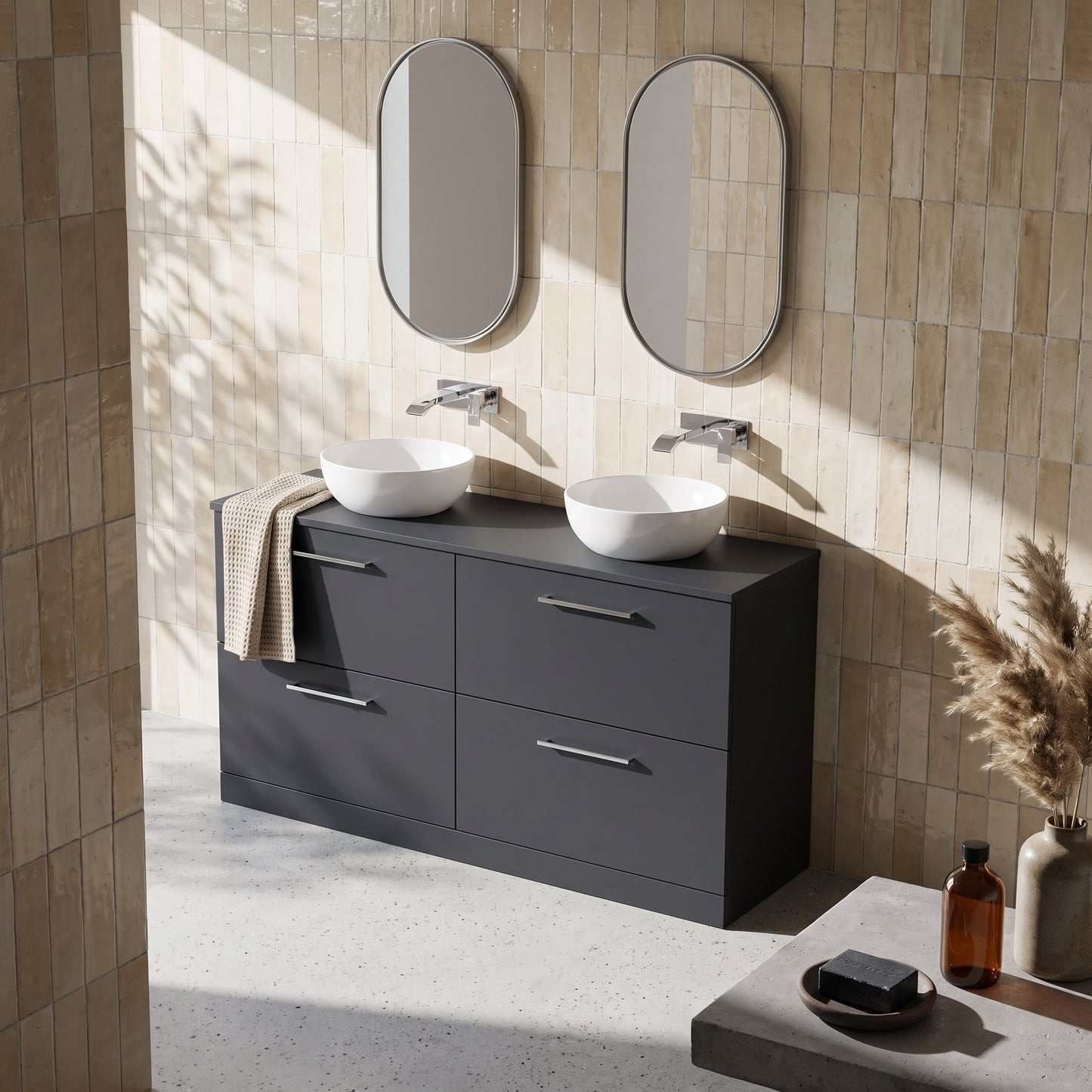 Fairford Aspri Soft Black 1200mm 4 Drawer Floorstanding Vanity Unit with Worktop