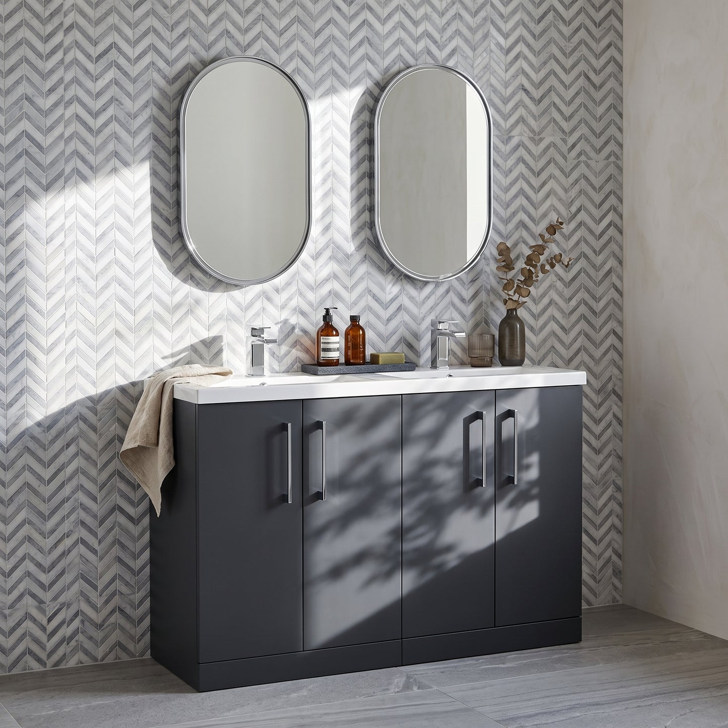 Fairford Aspri Soft Black 1200mm Floorstanding Double Vanity Unit with Doors and Basin
