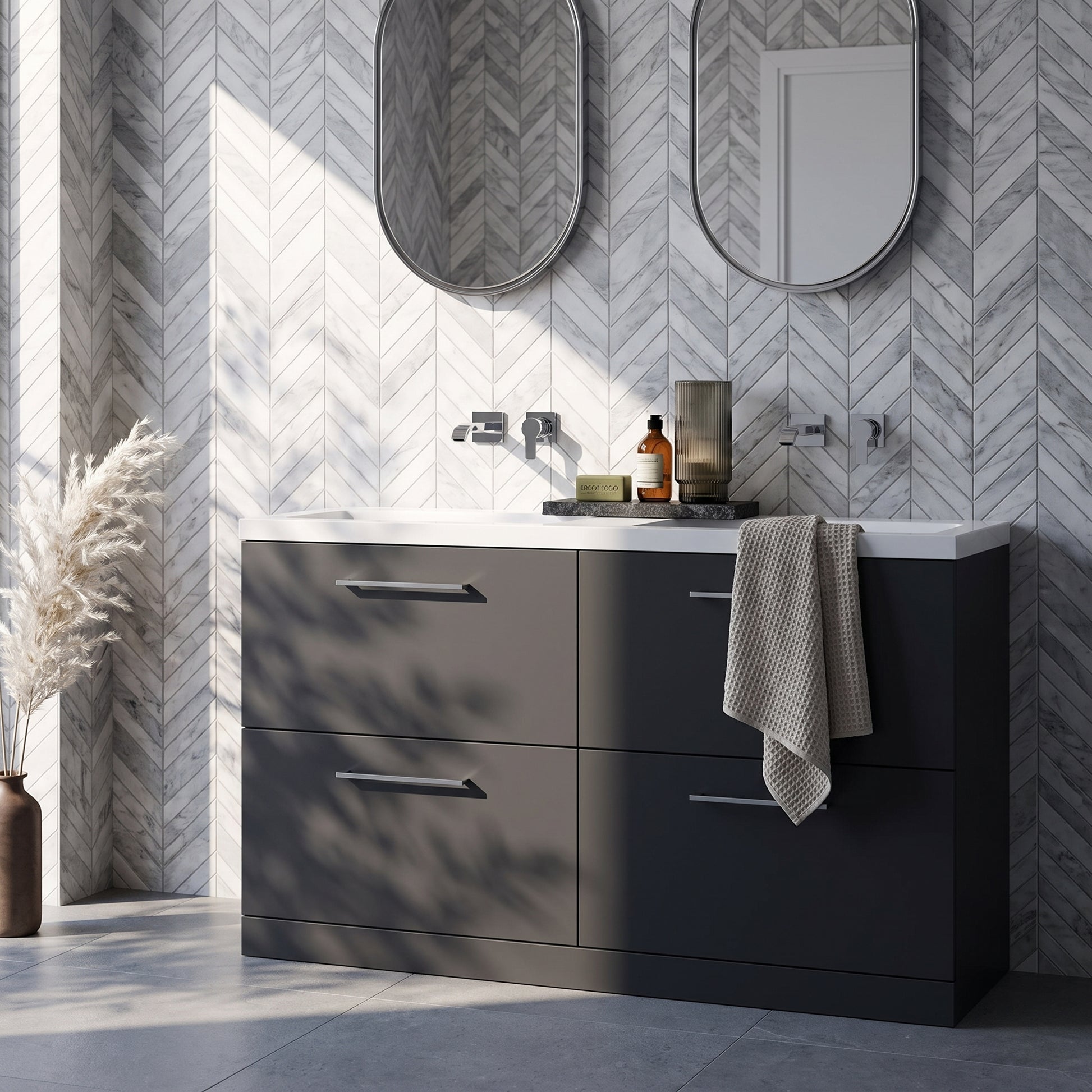 Fairford Aspri Soft Black 1200mm Floorstanding Double Vanity Unit with 4 Drawers and Basin