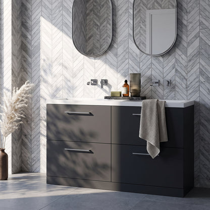 Fairford Aspri Soft Black 1200mm Floorstanding Double Vanity Unit with 4 Drawers and Basin