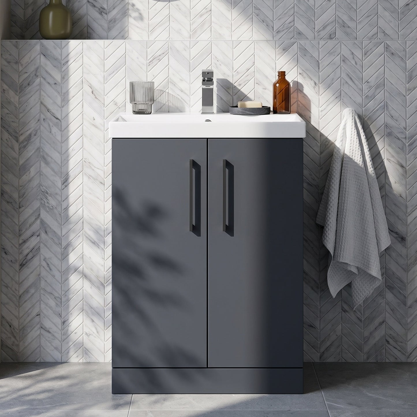 Fairford Aspri Soft Black 600mm 2 Door Floorstanding Vanity Unit