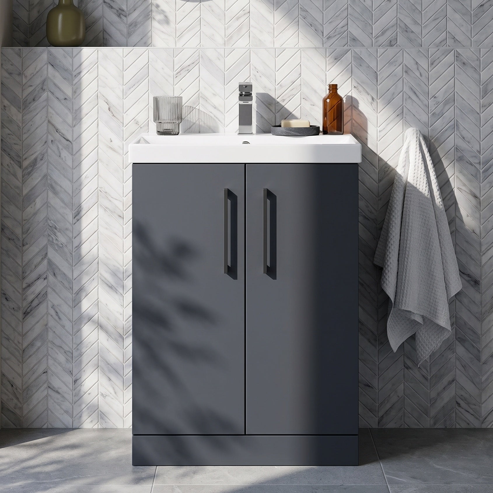 Fairford Aspri Soft Black 600mm 2 Door Floorstanding Vanity Unit