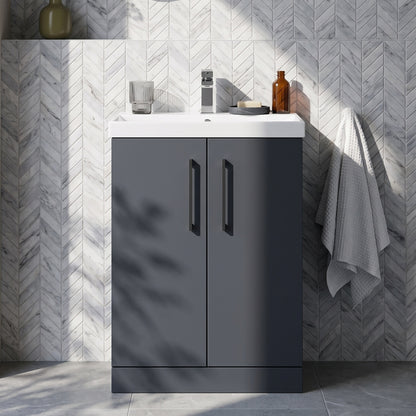 Fairford Aspri Soft Black 600mm 2 Door Floorstanding Vanity Unit