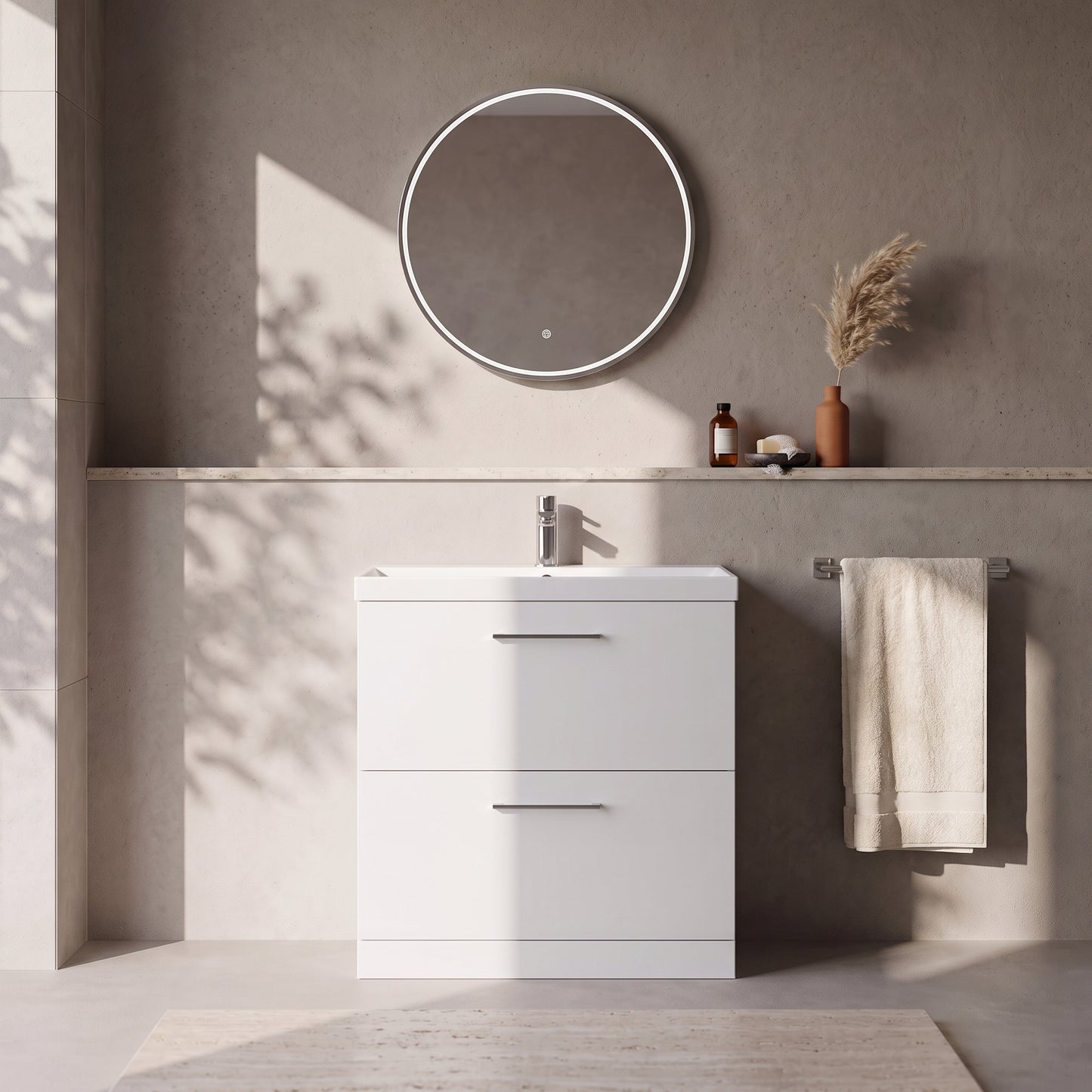 Fairford Aspri 800mm Gloss White 2-Drawer Floorstanding Vanity Unit
