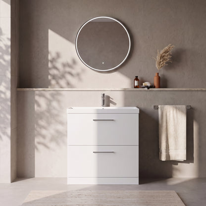 Fairford Aspri 800mm Gloss White 2-Drawer Floorstanding Vanity Unit