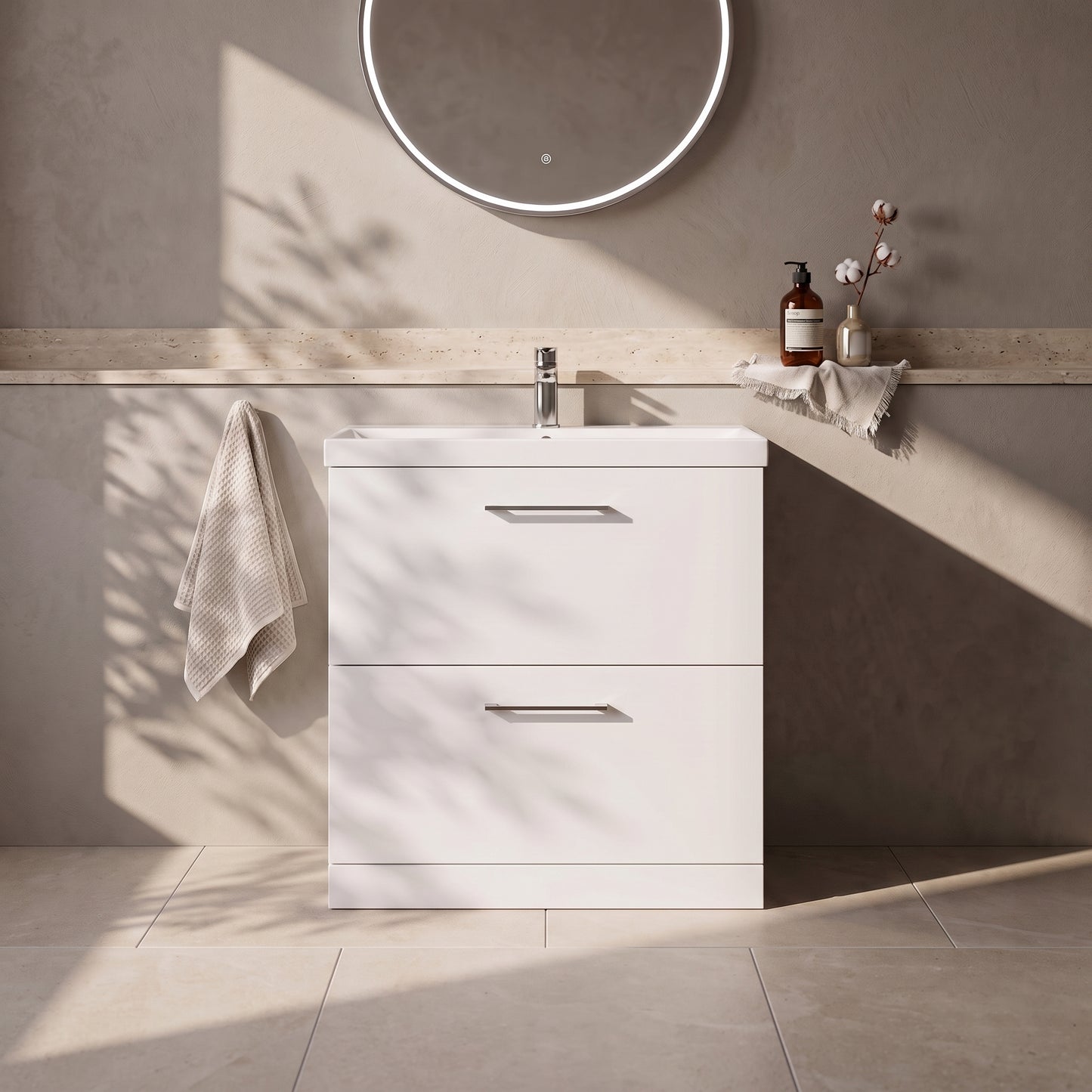 Fairford Aspri 800mm Gloss White 2-Drawer Floorstanding Vanity Unit