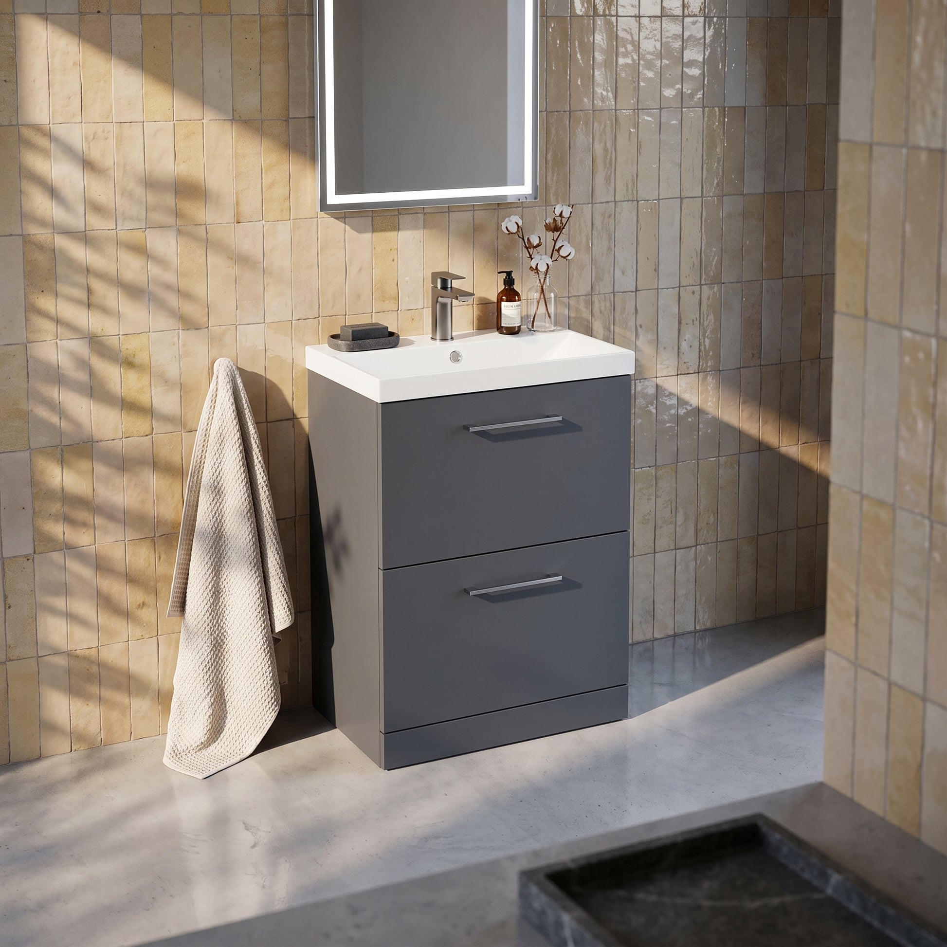 Fairford Aspri Soft Black 600mm 2 Drawer Floorstanding Vanity Unit