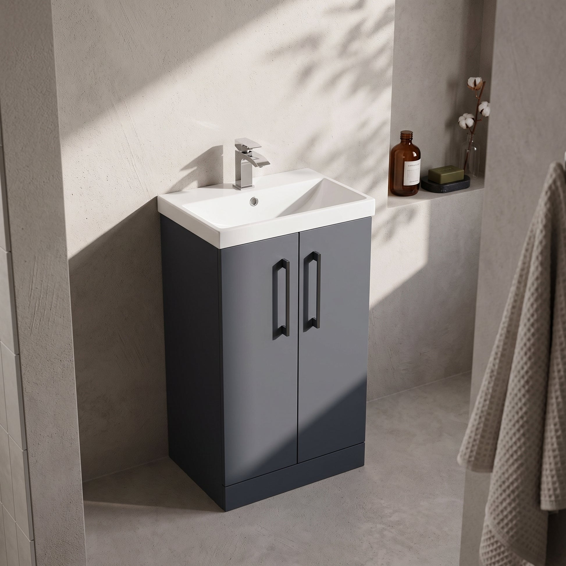 Fairford Aspri Soft Black 500mm 2 Door Floorstanding Vanity Unit