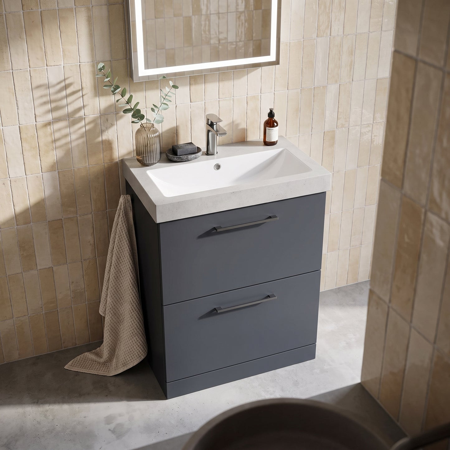 Fairford Aspri Soft Black 600mm 2 Drawer Floorstanding Vanity Unit