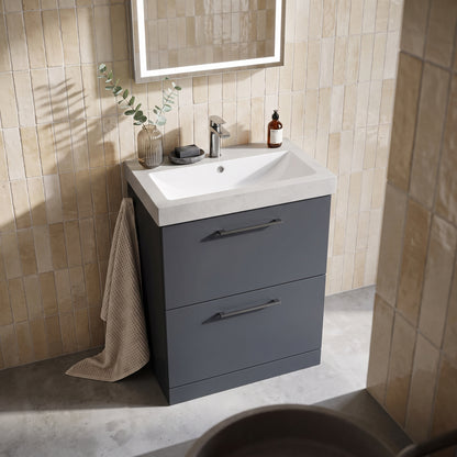 Fairford Aspri Soft Black 600mm 2 Drawer Floorstanding Vanity Unit