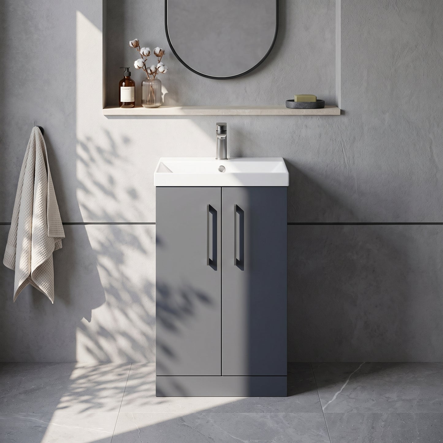 Fairford Aspri Soft Black 500mm 2 Door Floorstanding Vanity Unit