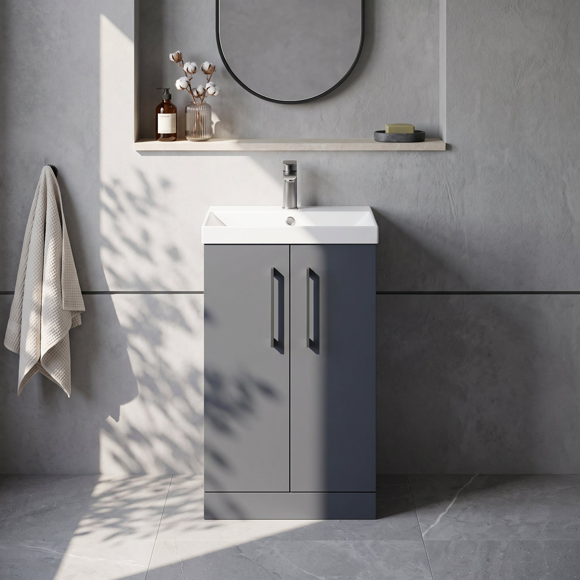 Fairford Aspri Soft Black 500mm 2 Door Floorstanding Vanity Unit