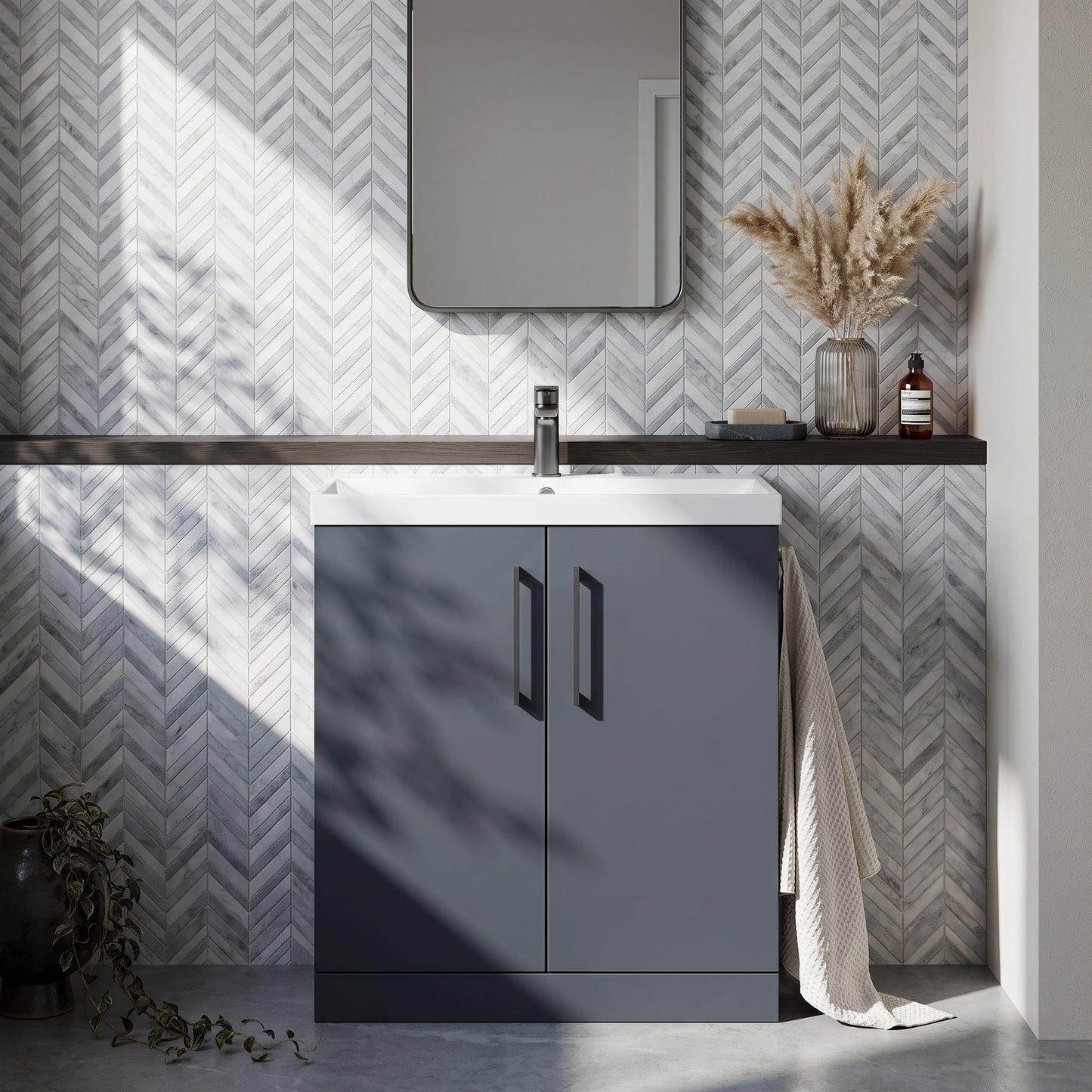 Fairford Aspri Soft Black 800mm 2 Door Floorstanding Vanity Unit