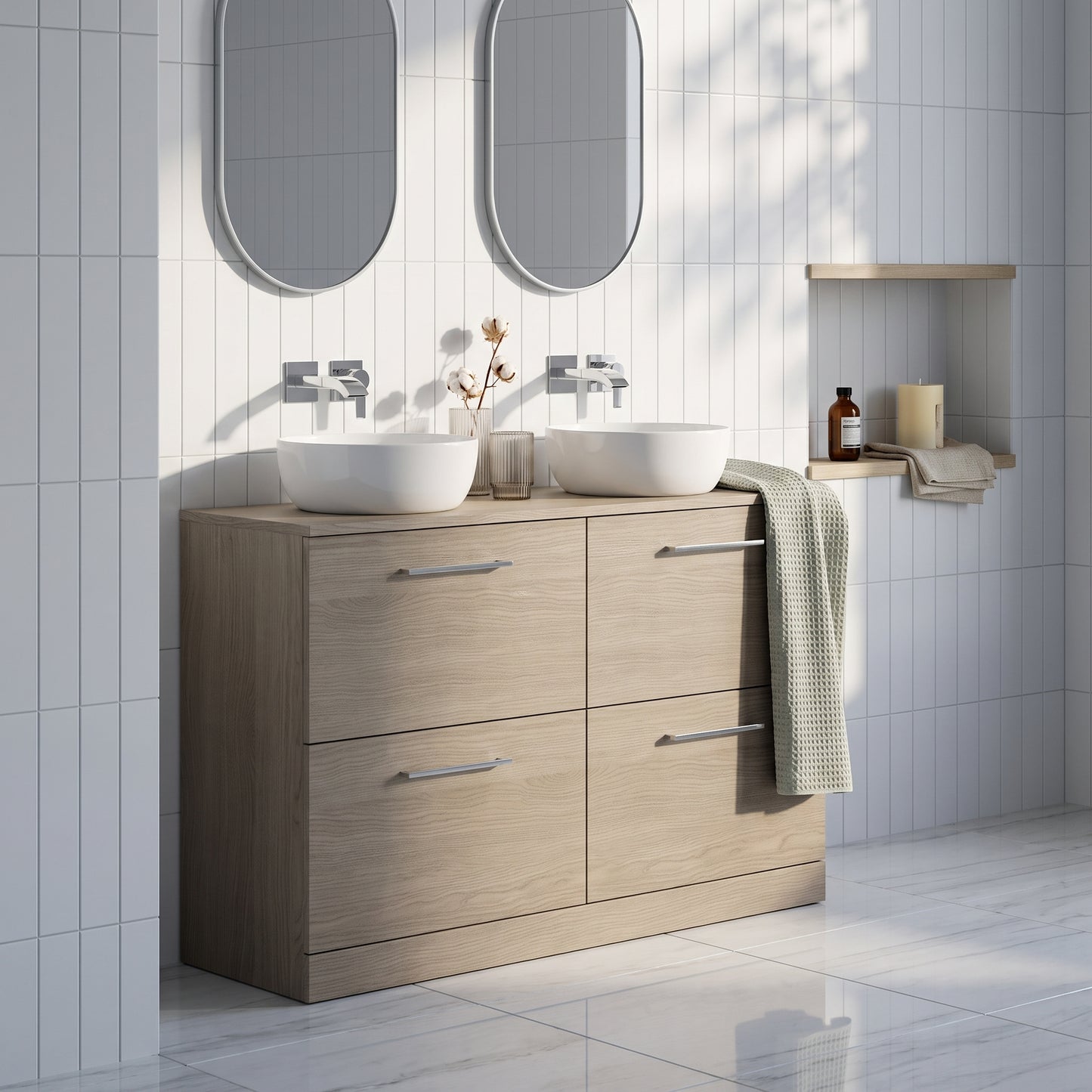 Fairford Aspri Solace Oak 1200mm 4 Drawer Floorstanding Vanity Unit with Worktop