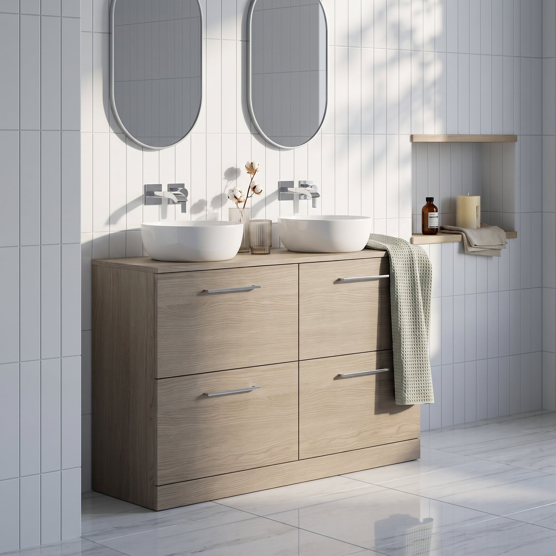 Fairford Aspri Solace Oak 1200mm 4 Drawer Floorstanding Vanity Unit with Worktop