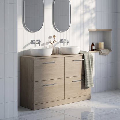 Fairford Aspri Solace Oak 1200mm 4 Drawer Floorstanding Vanity Unit with Worktop