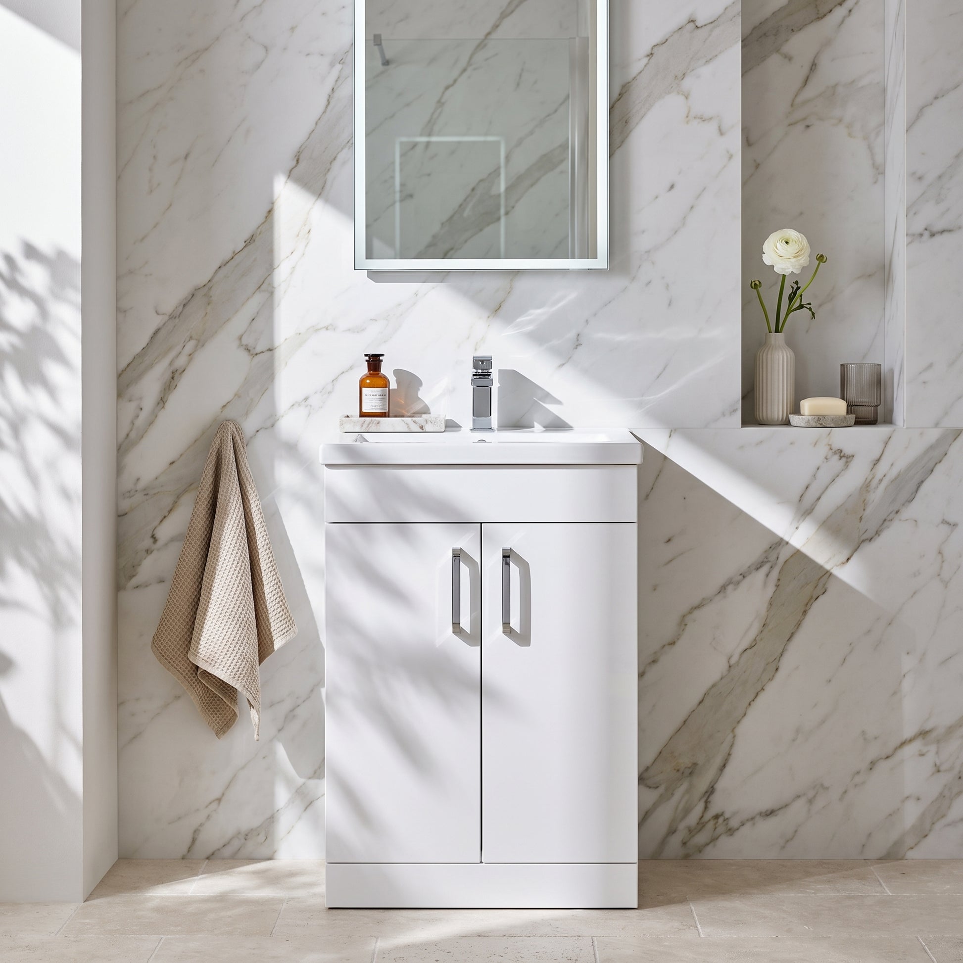 Fairford Carnation 500mm Gloss White Floor Standing 2 Door Vanity Unit, with Basin
