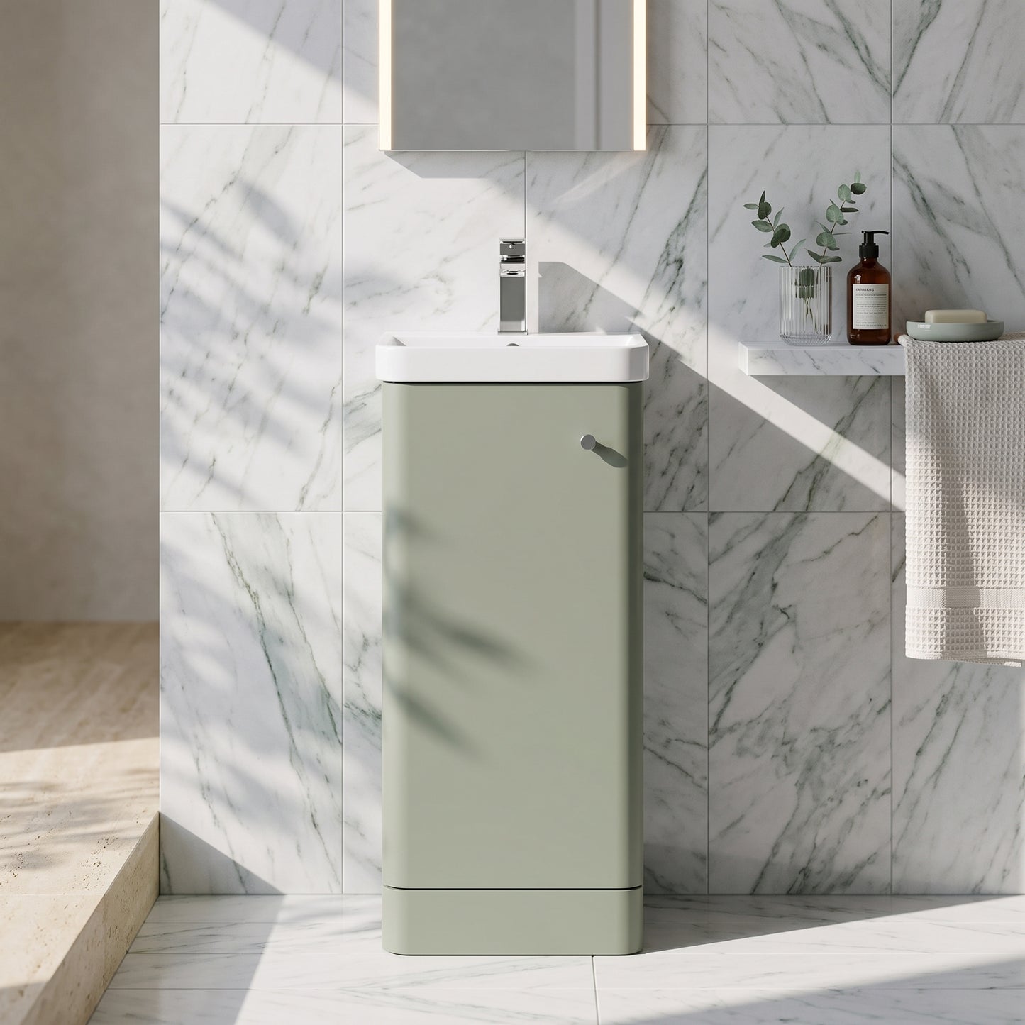 Fairford Crayo Satin Green 400mm 1 Door Floorstanding Vanity Unit