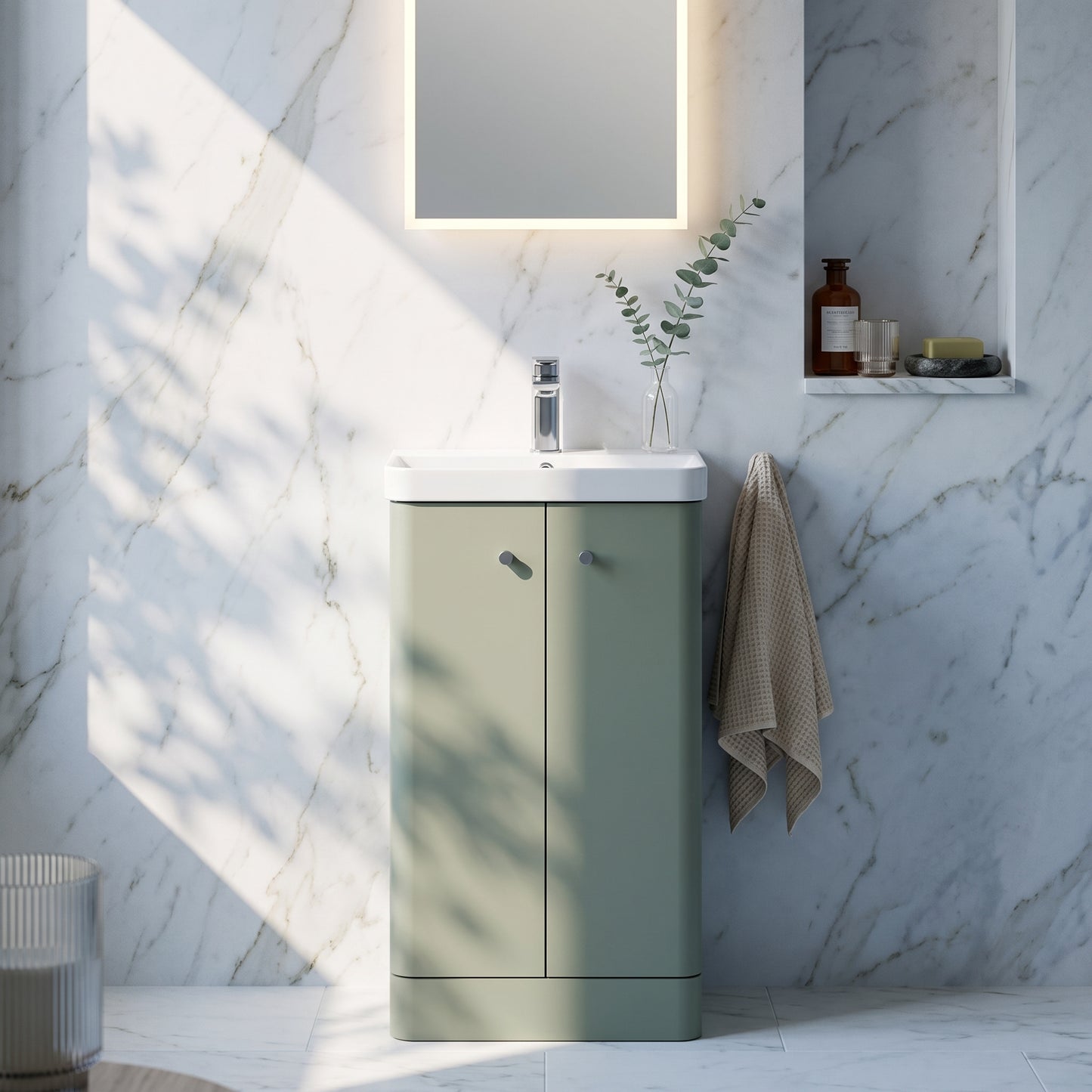 Fairford Crayo Satin Green 500mm 2 Door Floorstanding Vanity Unit