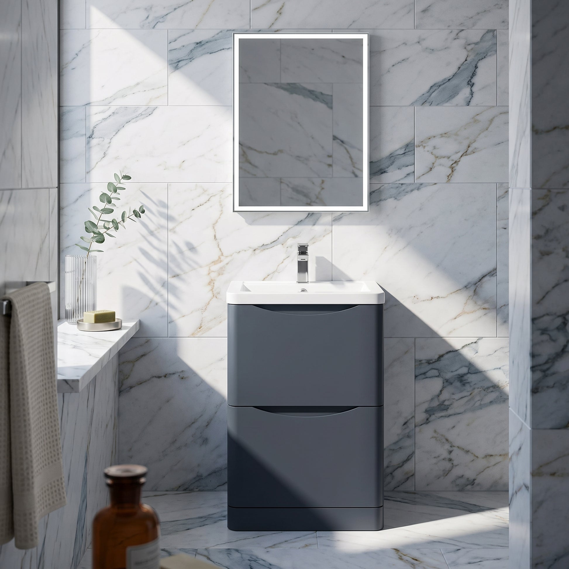 Fairford Eclipse 600mm 2 Drawer Satin Anthracite Floor Standing Vanity Unit