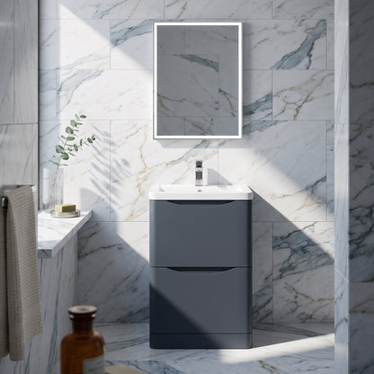 Fairford Eclipse 600mm 2 Drawer Satin Anthracite Floor Standing Vanity Unit