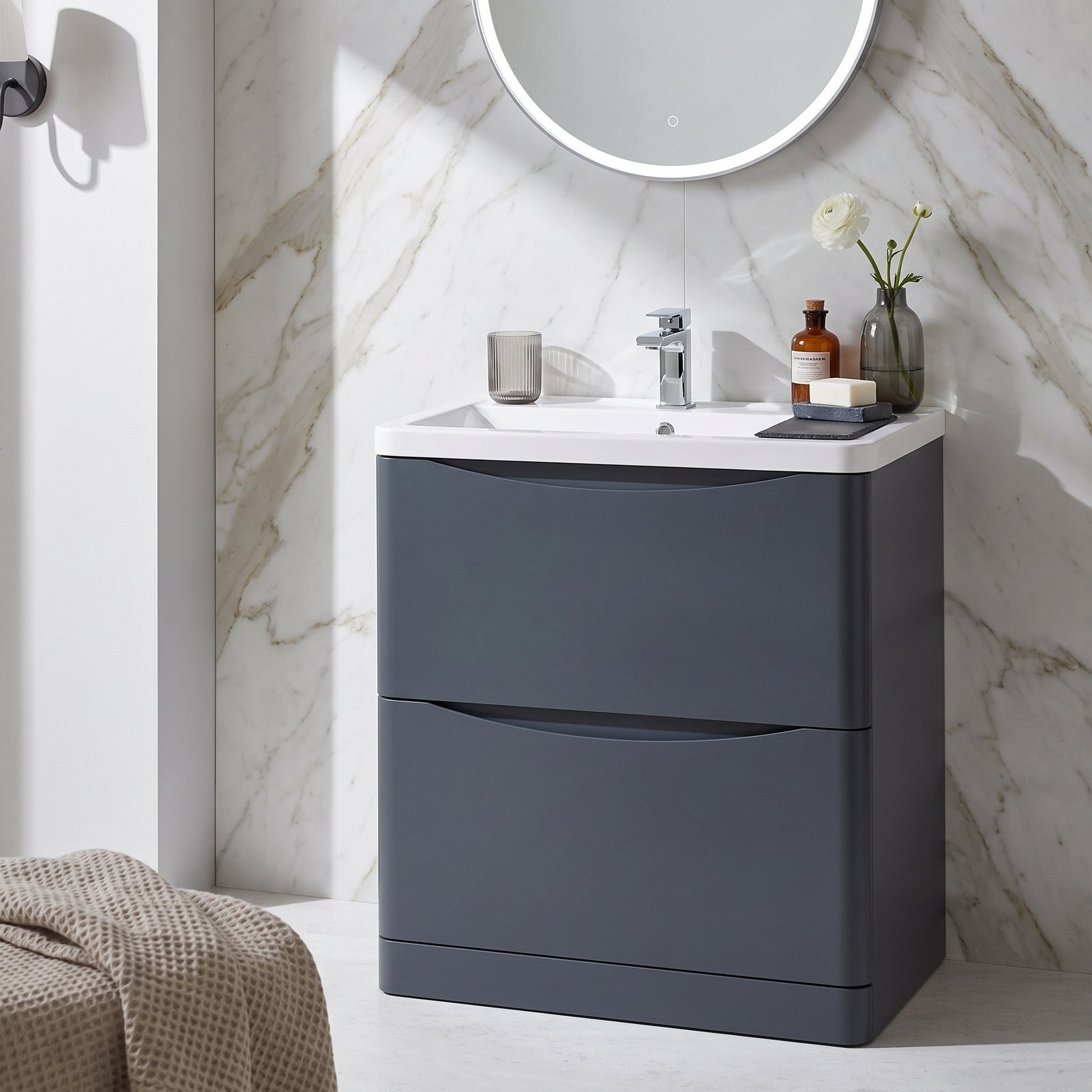 Fairford Eclipse 800mm 2 Drawer Satin Anthracite Floor Standing Vanity Unit