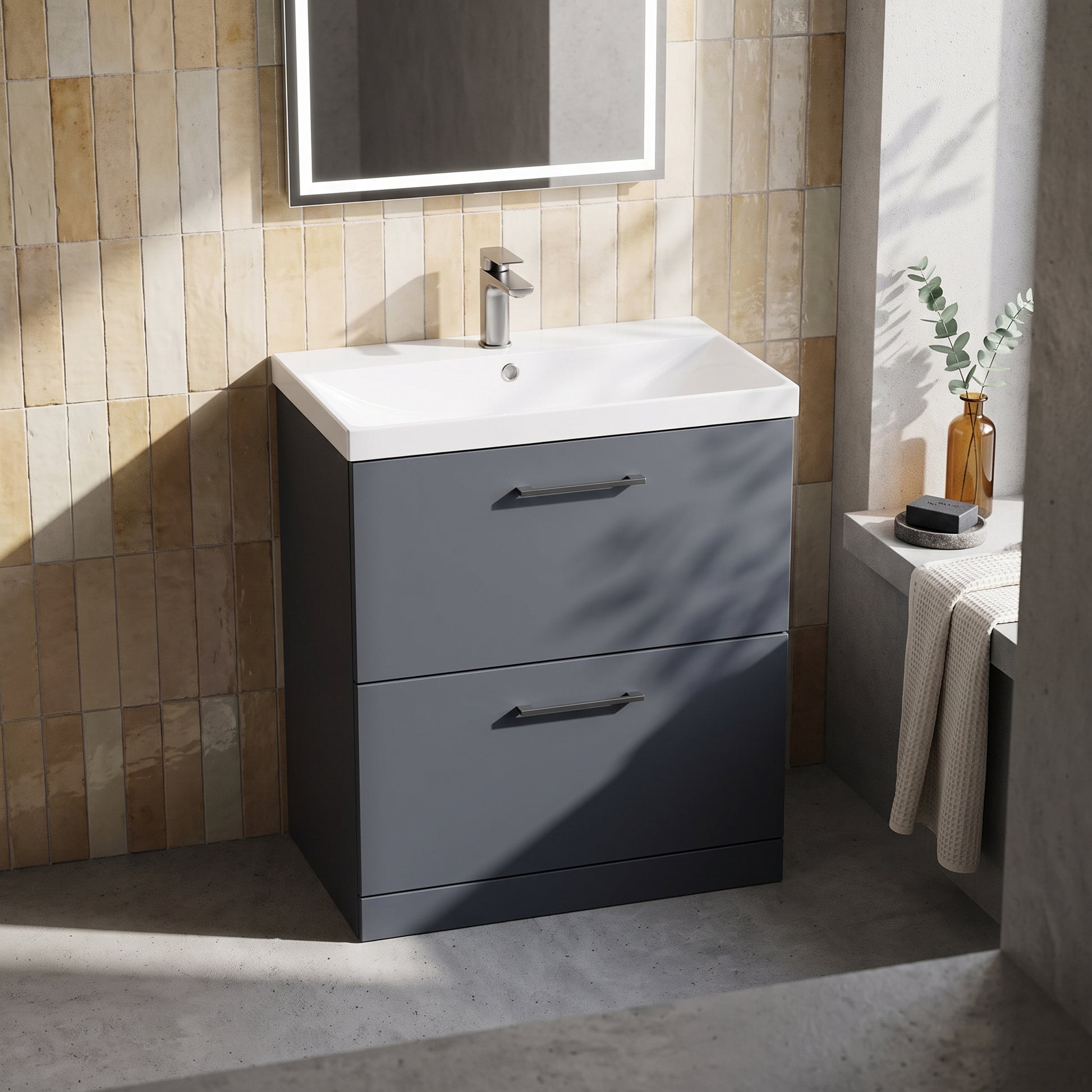 Fairford Aspri Soft Black 800mm 2 Drawer Floorstanding Vanity Unit