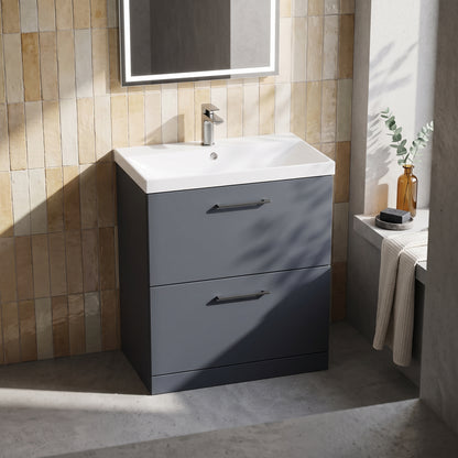 Fairford Aspri Soft Black 800mm 2 Drawer Floorstanding Vanity Unit
