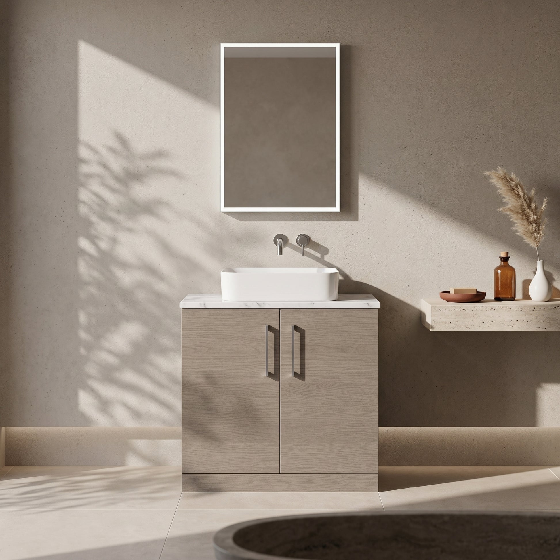 Fairford Aspri Solace Oak 800mm 2 Door Floorstanding Vanity Unit
